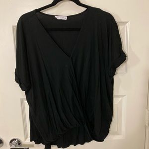 Double Zero Black Wrap Surplice V-neck Top - L